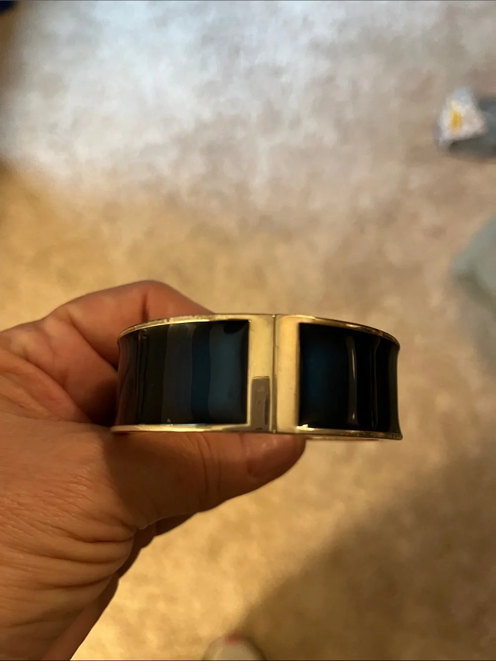 Blue Cuff Bracelet with polished silver